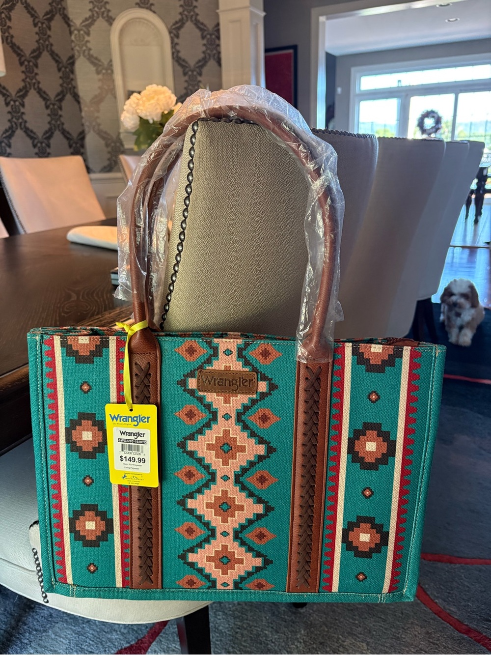 Wrangler Southwestern Aztec Turquoise Tote Bag NWT Western Boho with dust bag